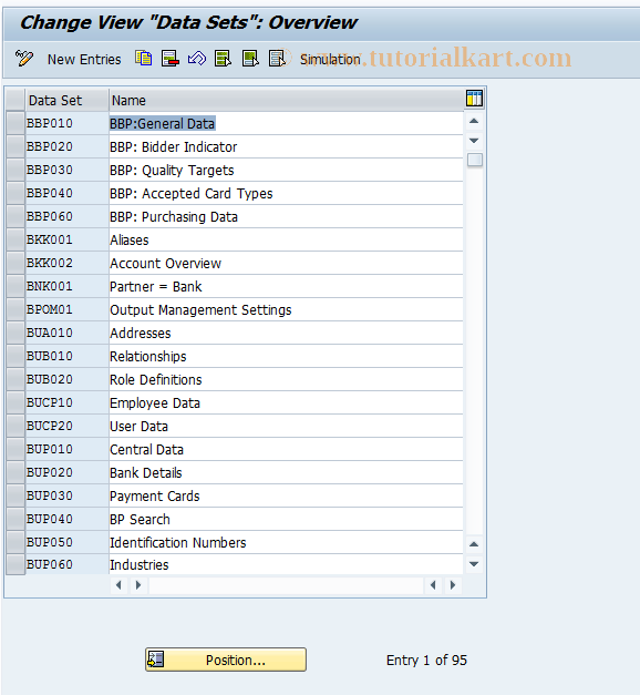 SAP TCode BUS23 - BP Tax: Data Sets