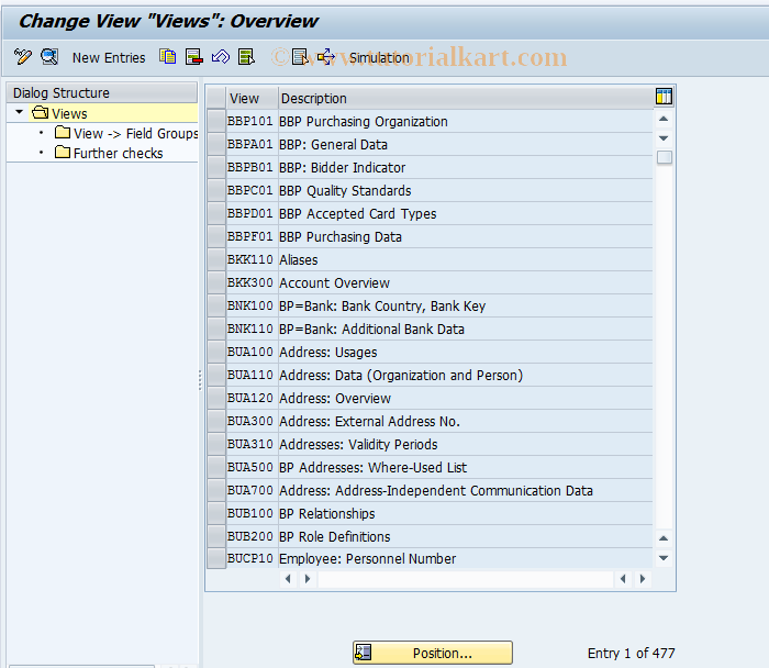 SAP TCode BUS3 - BDT: Views