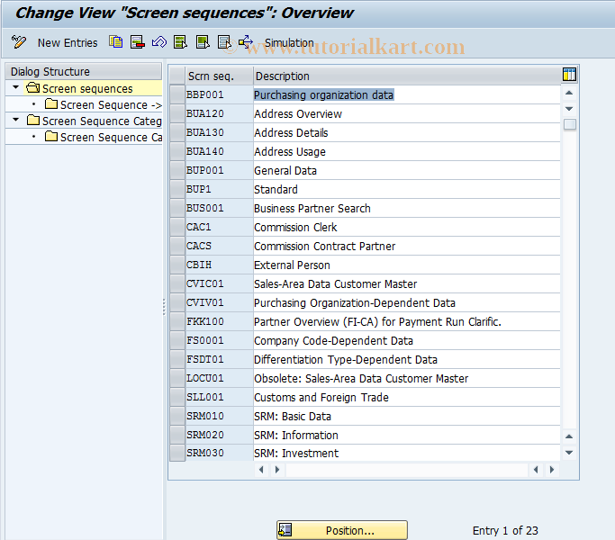 SAP TCode BUS6 - BDT: Screen Sequences