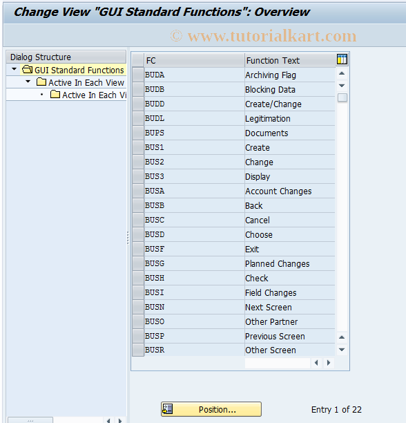 SAP TCode BUS8 - BDT: GUI Standard Functions