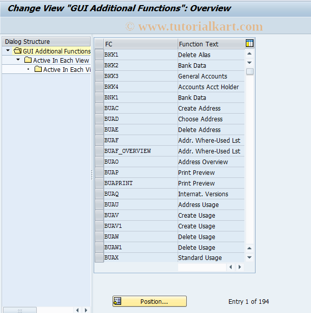 SAP TCode BUS9 - BDT: GUI Additional Functions
