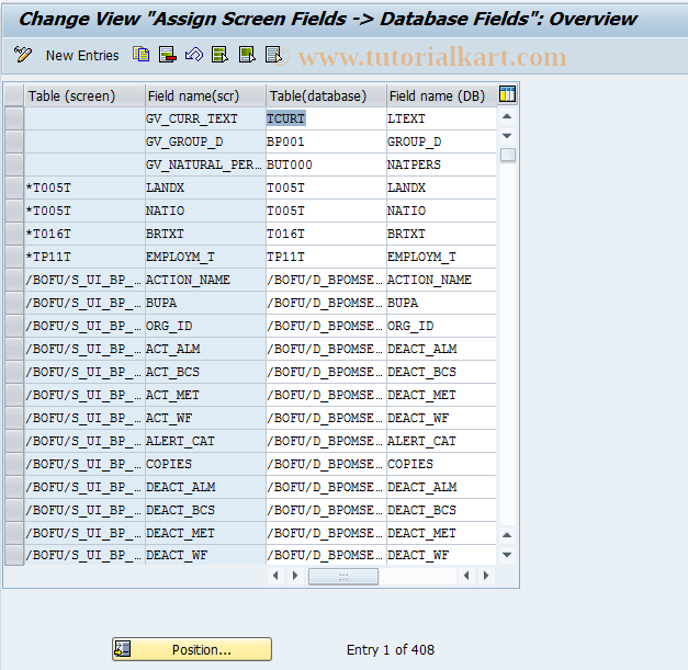 SAP TCode BUSB - BDT: Assign Screen Field->DB Field