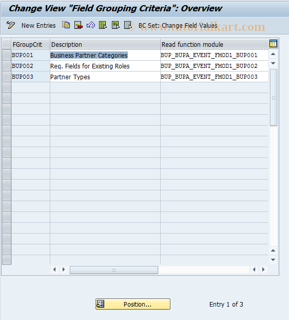 SAP TCode BUSC - BDT: Field Grouping Criteria