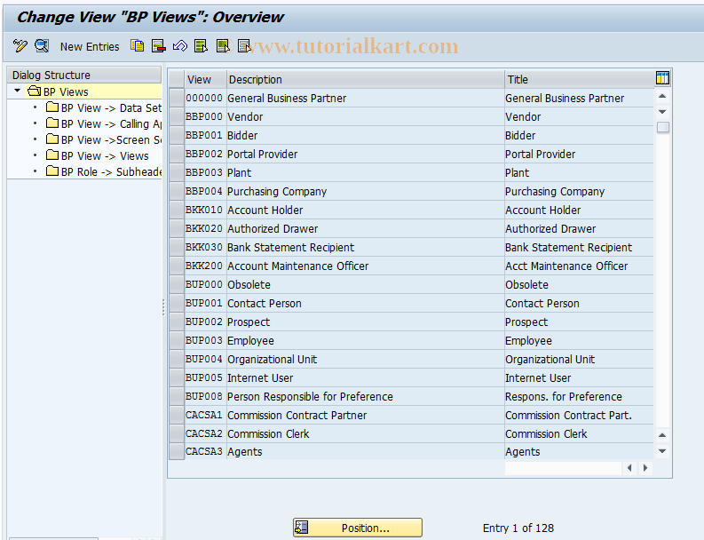 SAP TCode BUSD - BDT: BP Views