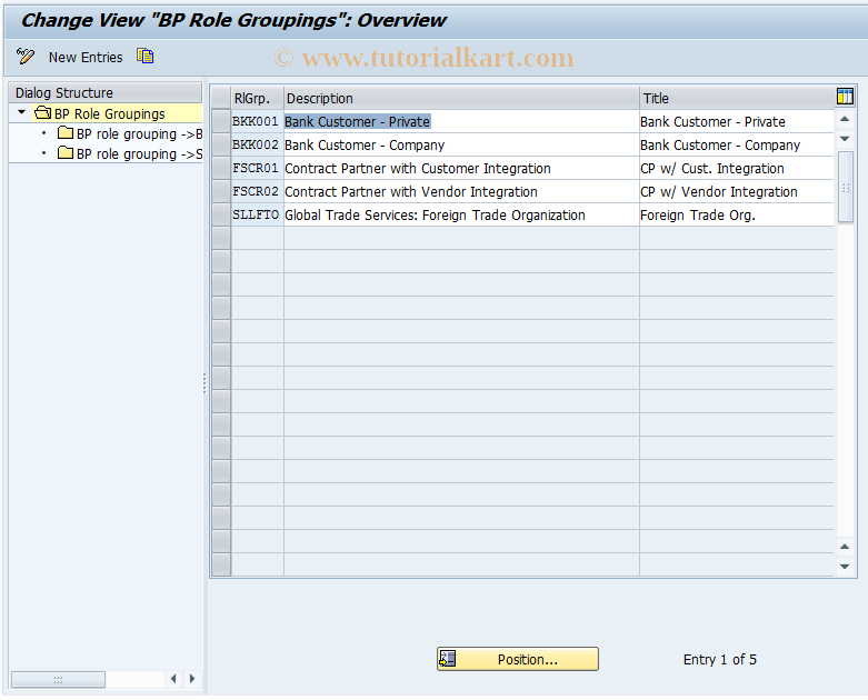 SAP TCode BUSE - BDT: BP Role Groupings