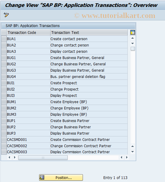 SAP TCode BUSF - BDT: Application Transactions