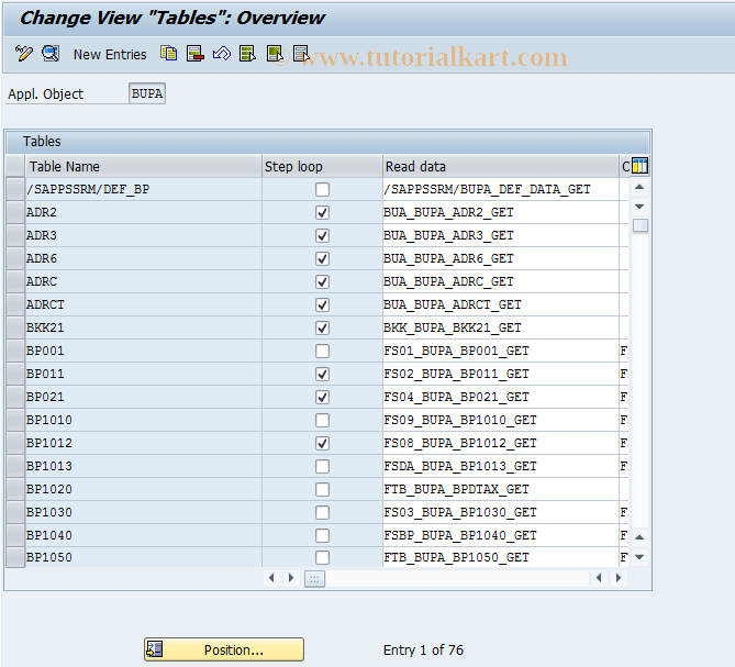 SAP TCode BUSG - BDT: Tables