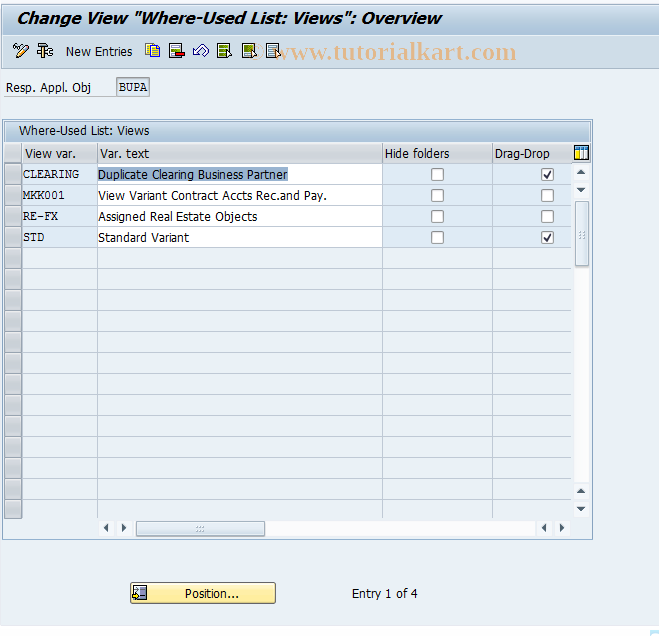 SAP TCode BUSWU02 - BP Control: Where-Used List, Views