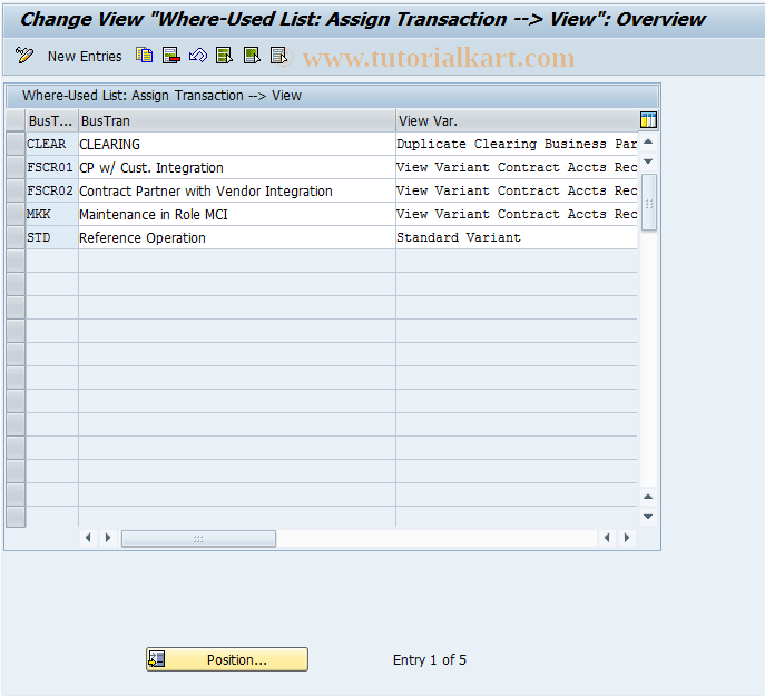 SAP TCode BUSWU03 - BP Control: Where-UL, Trans->View