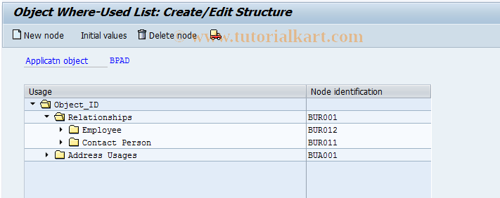 SAP TCode BUSWU11 - BP Addresses: Where-UsedL, Structure
