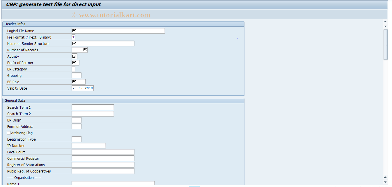 SAP TCode BUTJ - Generate Test File (DI)