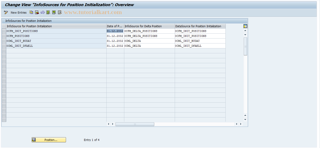 SAP TCode BWFS_INFOSOURCE_INIT - Maintain InfoSources for Position Initialize 