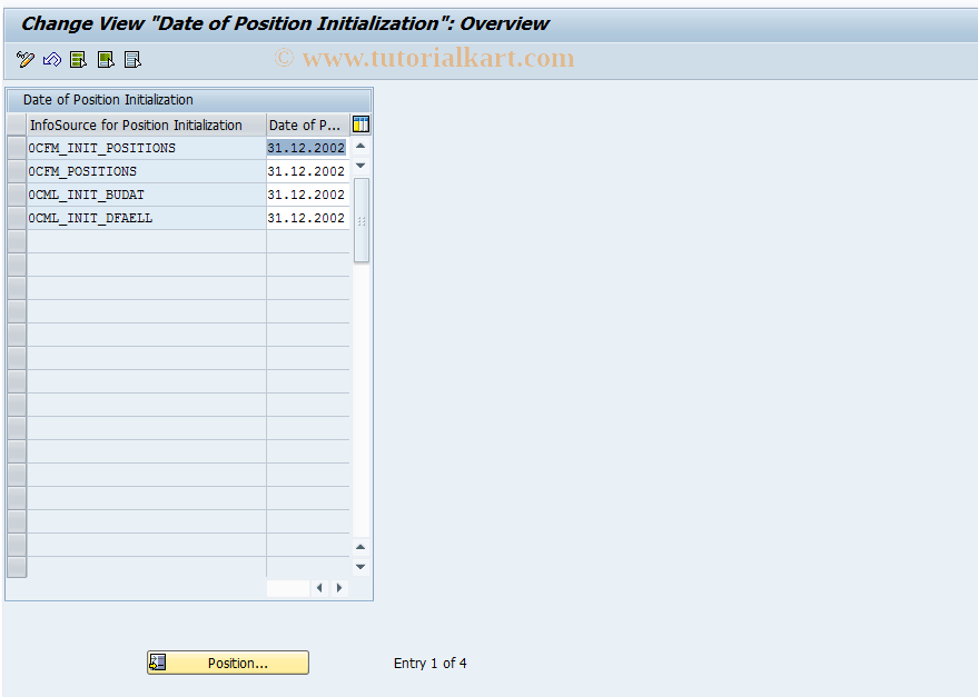 SAP TCode BWFS_INIT_DATE_SET - Date of Position Initialization