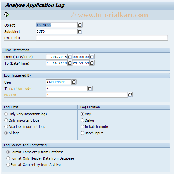 SAP TCode BWFS_PROT - BW Extraction Log