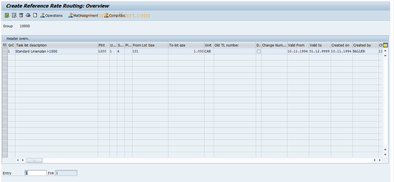 SAP TCode CA31 - Create Reference Rate Routing