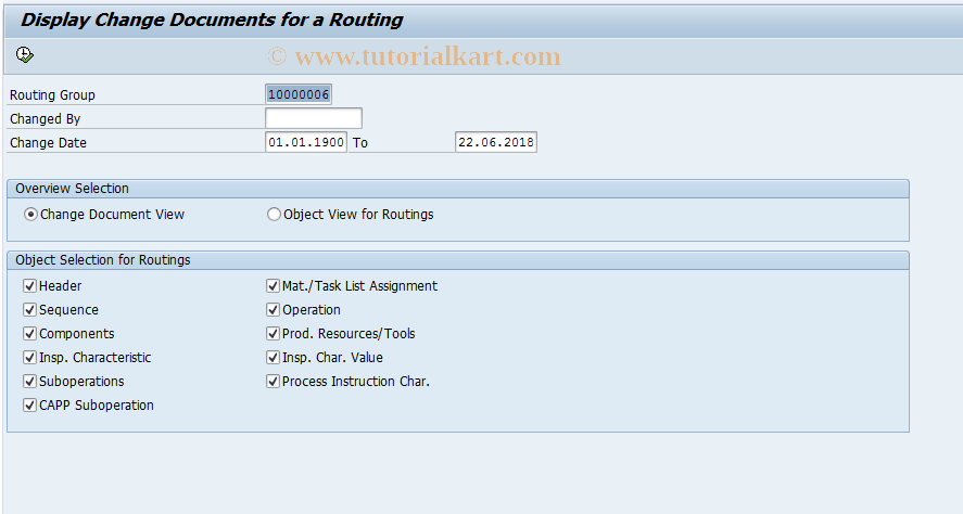 SAP TCode CA61 - Change Documents for Routing