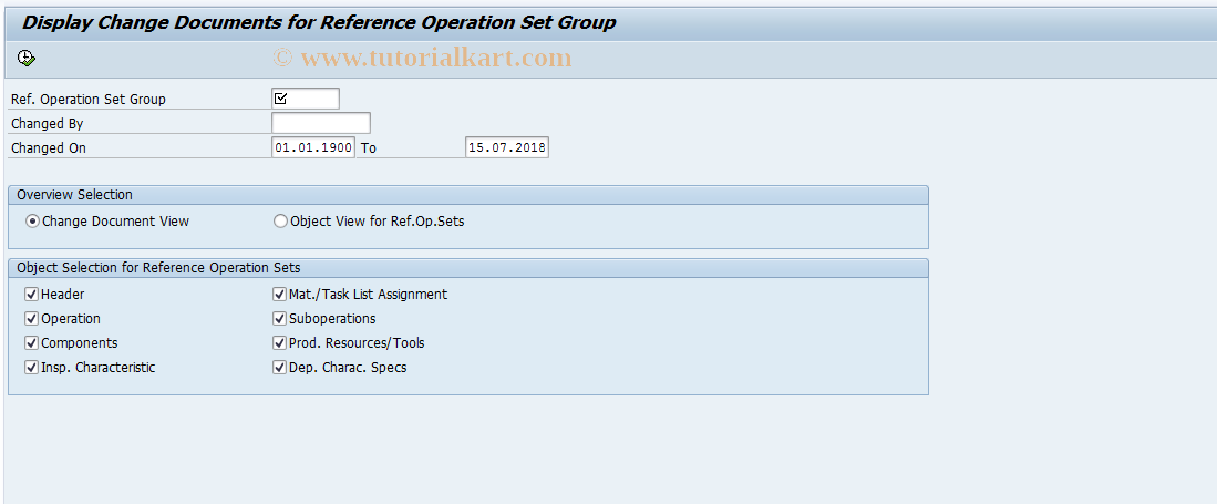 SAP TCode CA62 - Documents for Reference Operation Sets