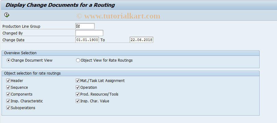 SAP TCode CA63 - Change documents for rate routings