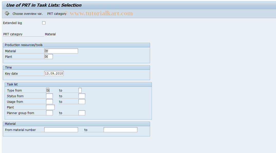 SAP TCode CA70 - PRT Where-Used Lists