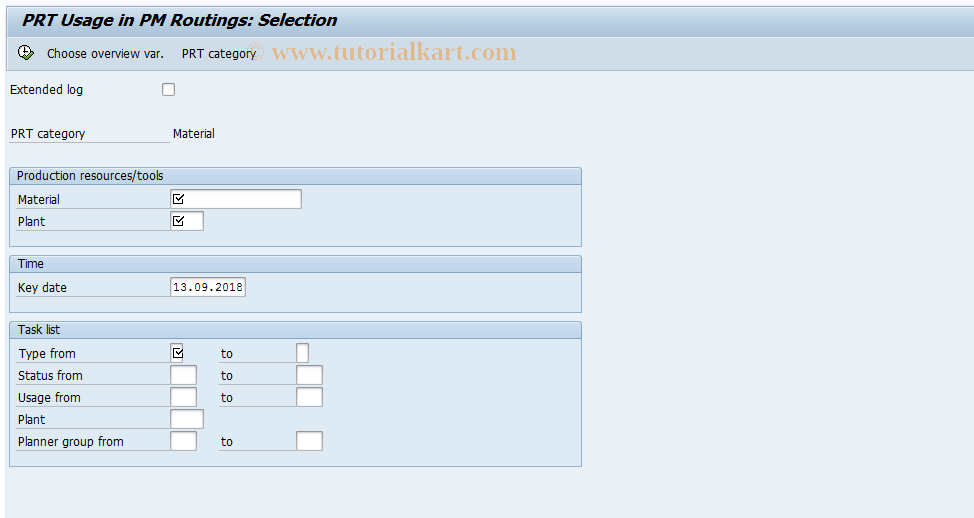 SAP TCode CA72 - PRT Where-used Lists: EquipTL Types