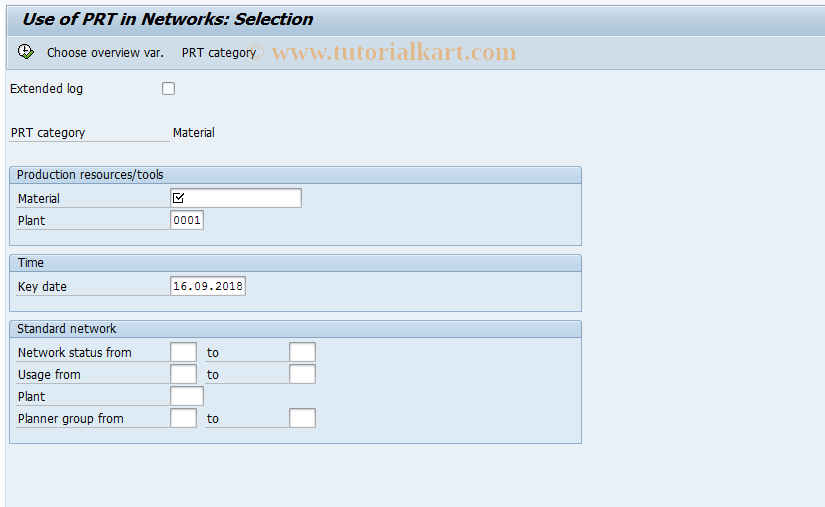 SAP TCode CA73 - Standard Networks for PRT