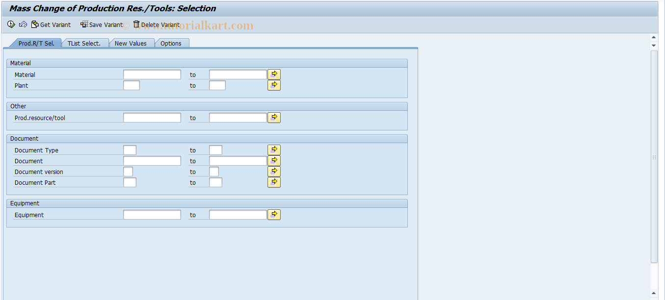 SAP TCode CA75N - Mass Change:Production Resource/Tool