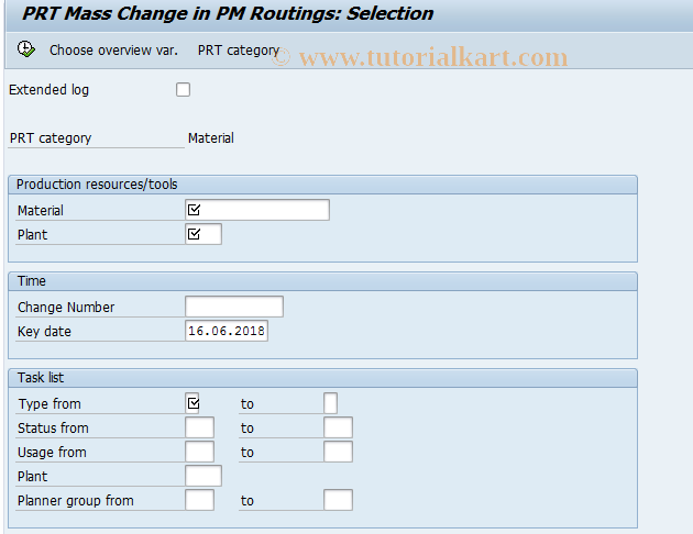 SAP TCode CA77 - Bulk Replacement PRT: Equipment for TL Type