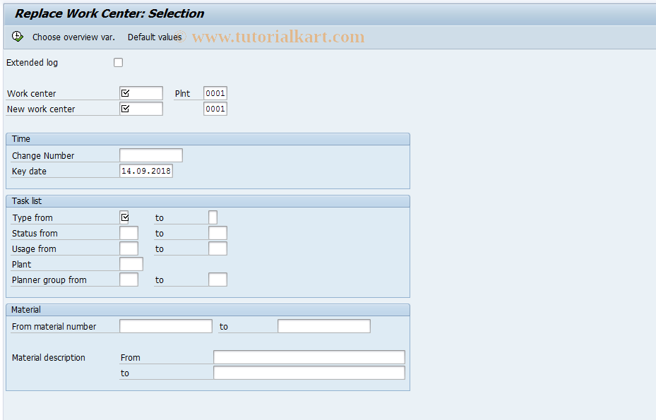 SAP TCode CA85 - Replace Work Center in Task Lists