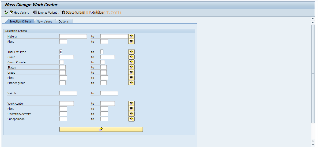 SAP TCode CA85N - Mass replacement: work center