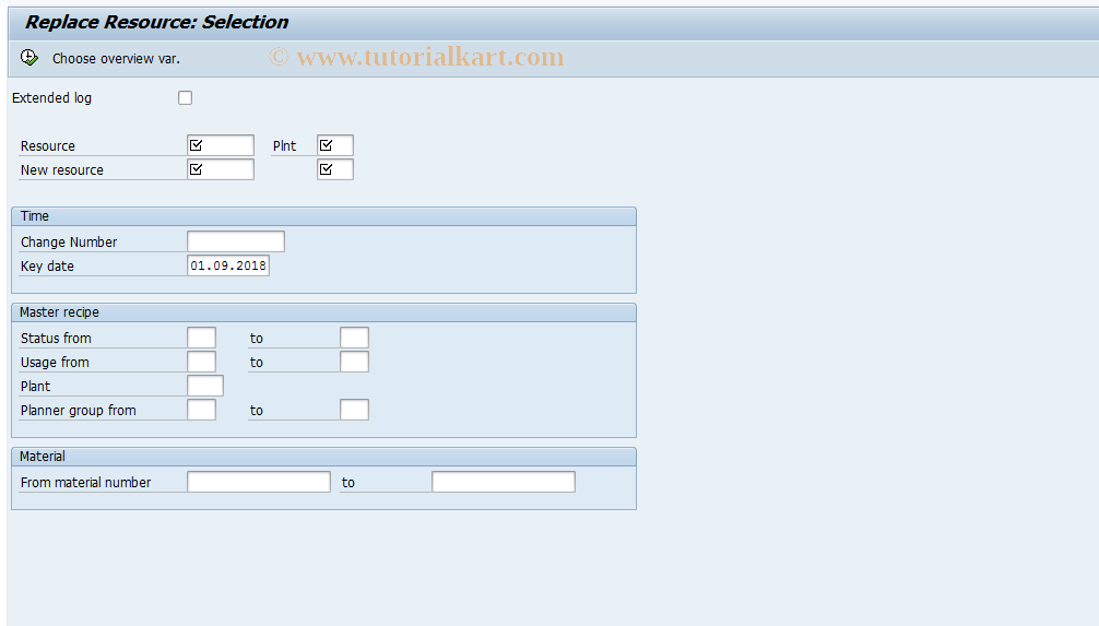 SAP TCode CA86 - Master recipe: replace resources