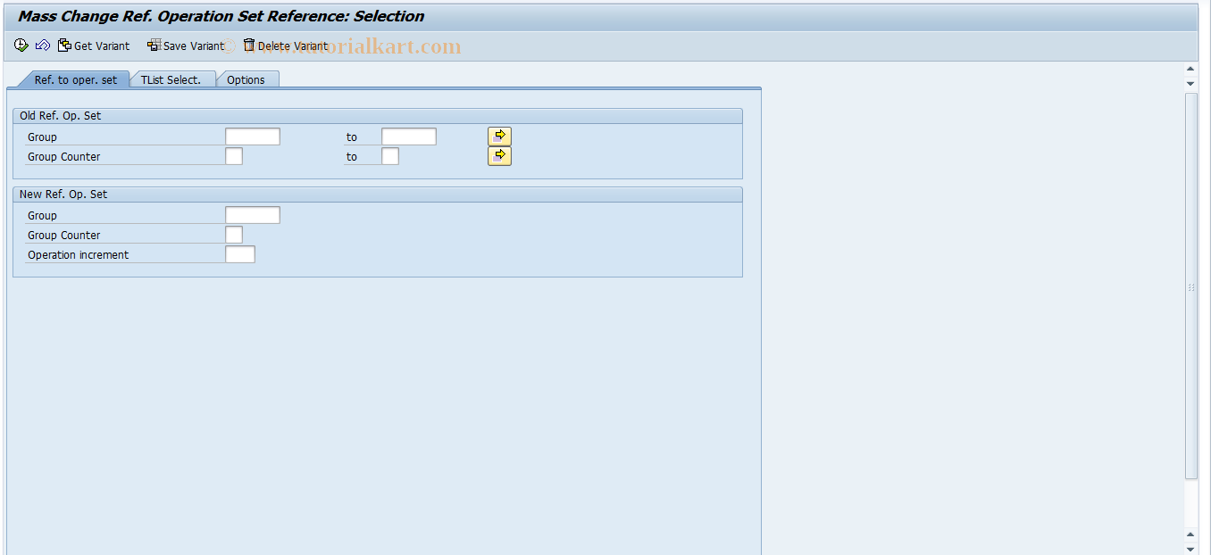 SAP TCode CA95N - Mass Change: Reference OperationSet Reference 