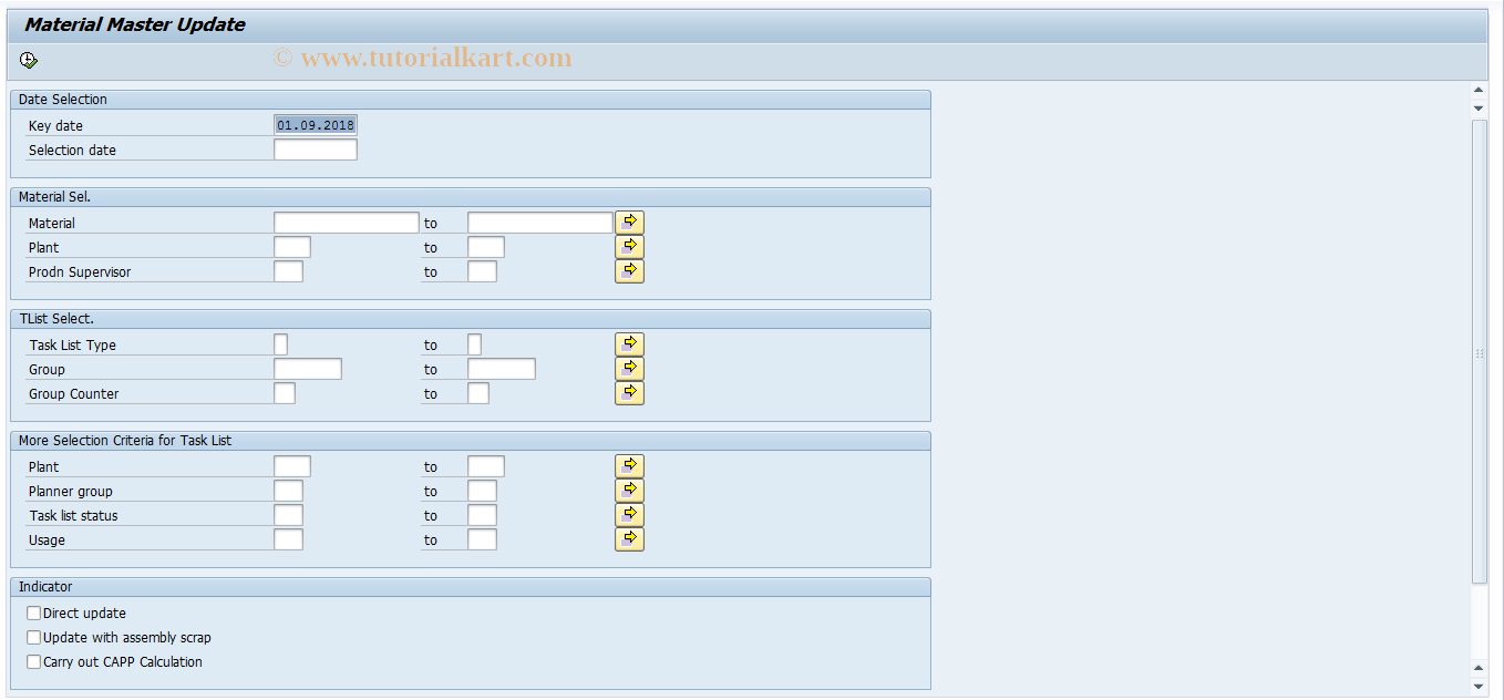 SAP TCode CA97N - Material Master Update - New