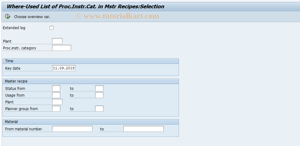 SAP TCode CAA0 - Process instruction usage in recipes
