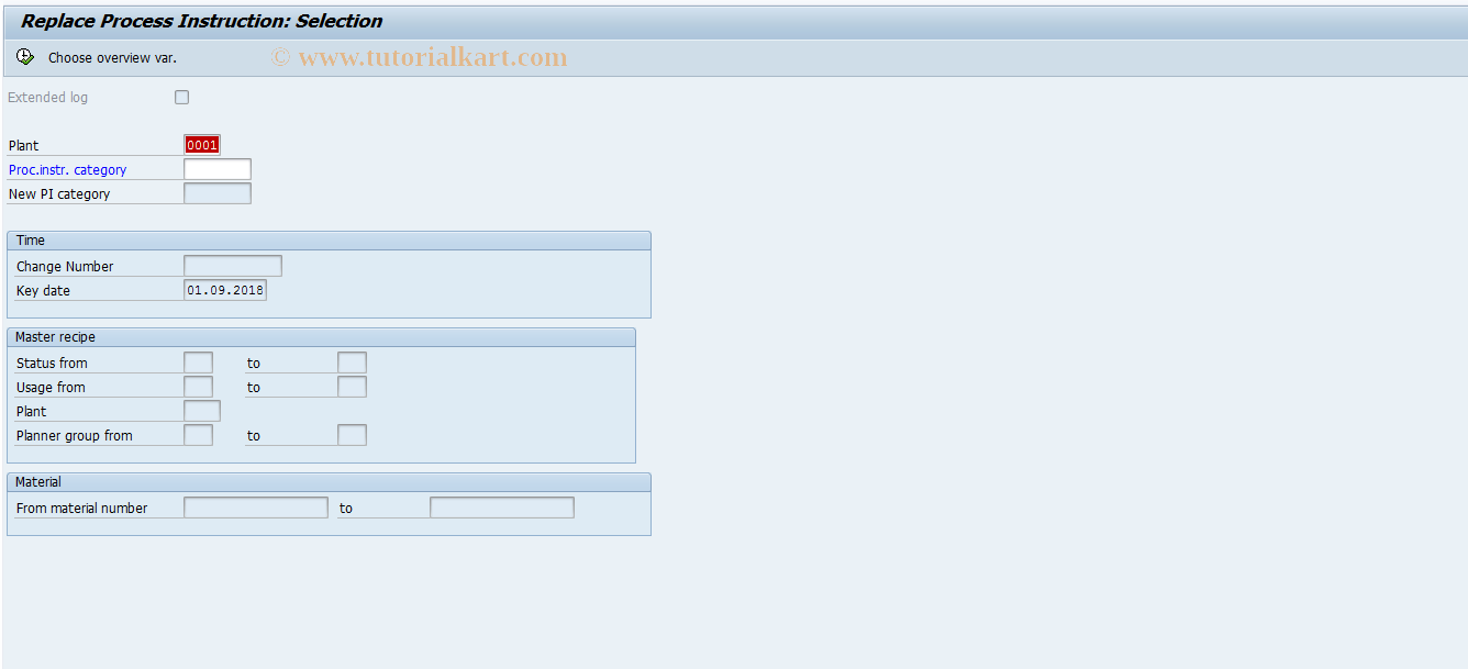 SAP TCode CAA5 - Mass replace proc. instruction in mst.rcp.