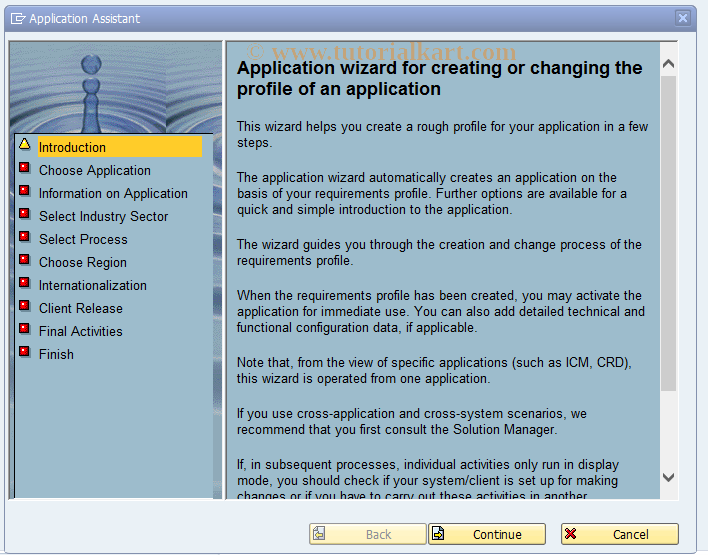 SAP TCode CACSAPPLWIZARD - Application Wizard