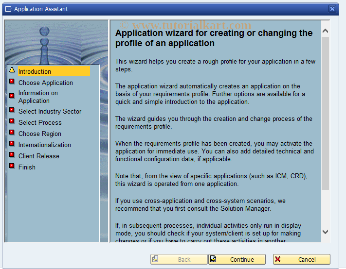 SAP TCode CACSAPPLWIZARDX - Application Wizard