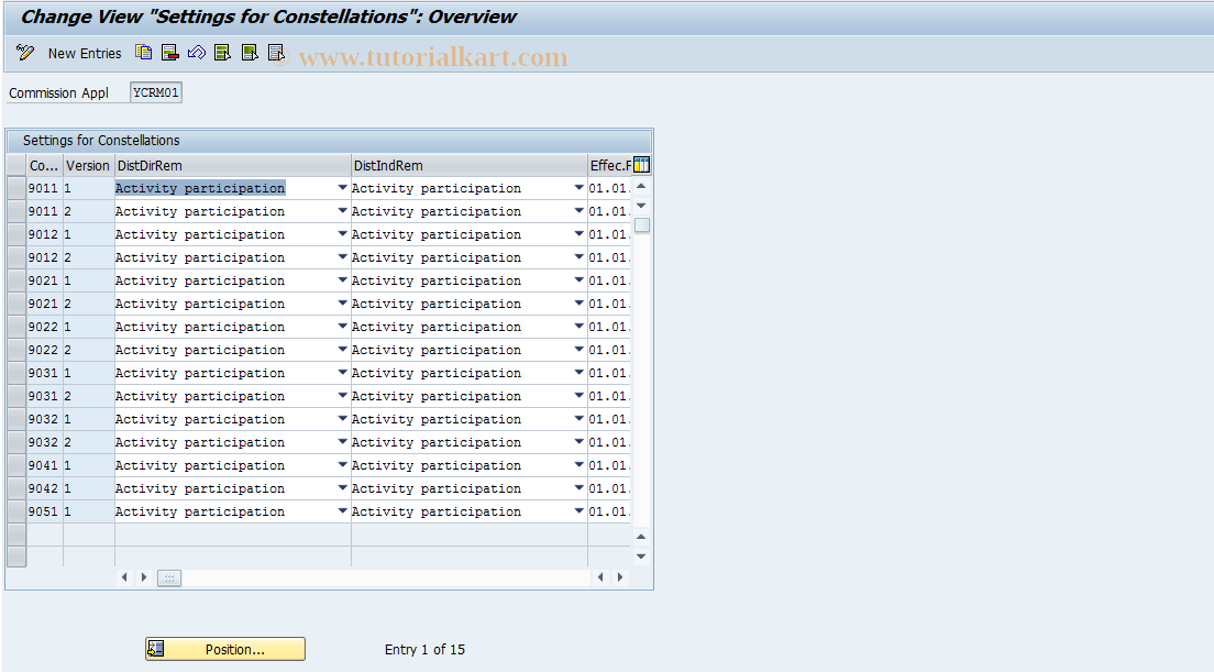 SAP TCode CACSCG_CONS - Poss. Constellation and Definition 