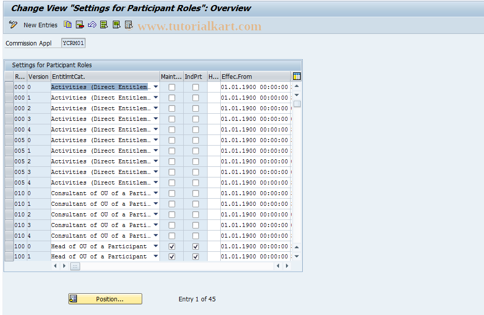 SAP TCode CACSCG_ROLE - Poss. Roles of Comn Recip. in Trans