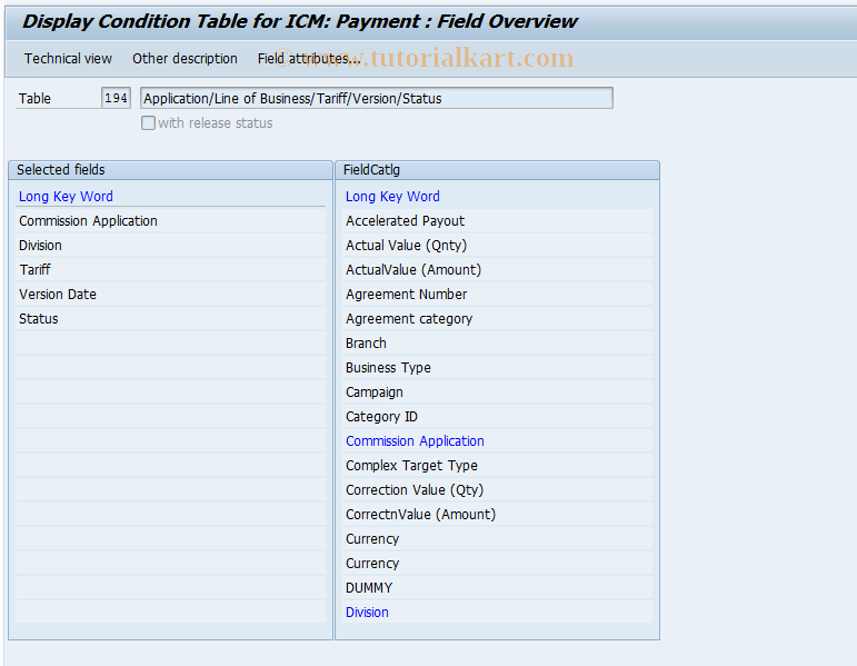 SAP TCode CACSCOND0004 - Condition Table:Display (Price Comn)