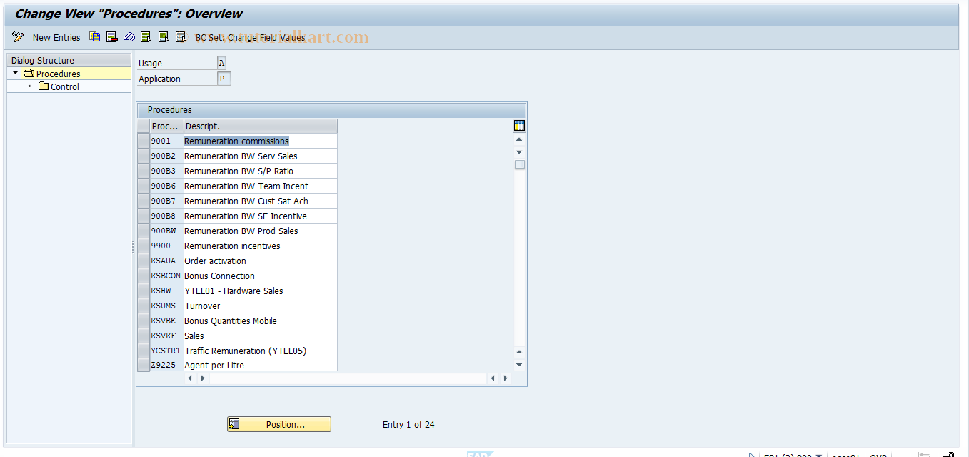 SAP TCode CACSCOND0007 - Procedure Maintenance: Remuneration