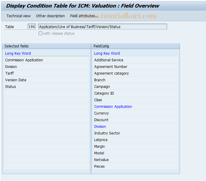 SAP TCode CACSCOND0014 - Condition Table: Display (Valuation)