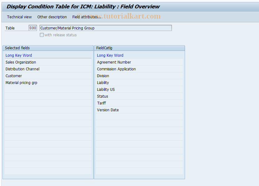 SAP TCode CACSCOND0024 - CondTable: Display (Price Liability)