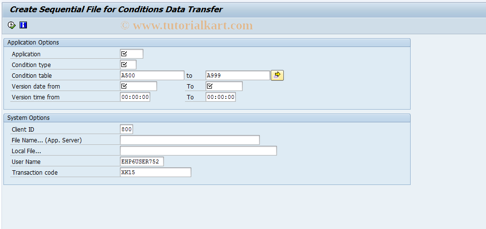 SAP TCode CACSCONDBTCI_OUT - Create Conditions Seq. File Out