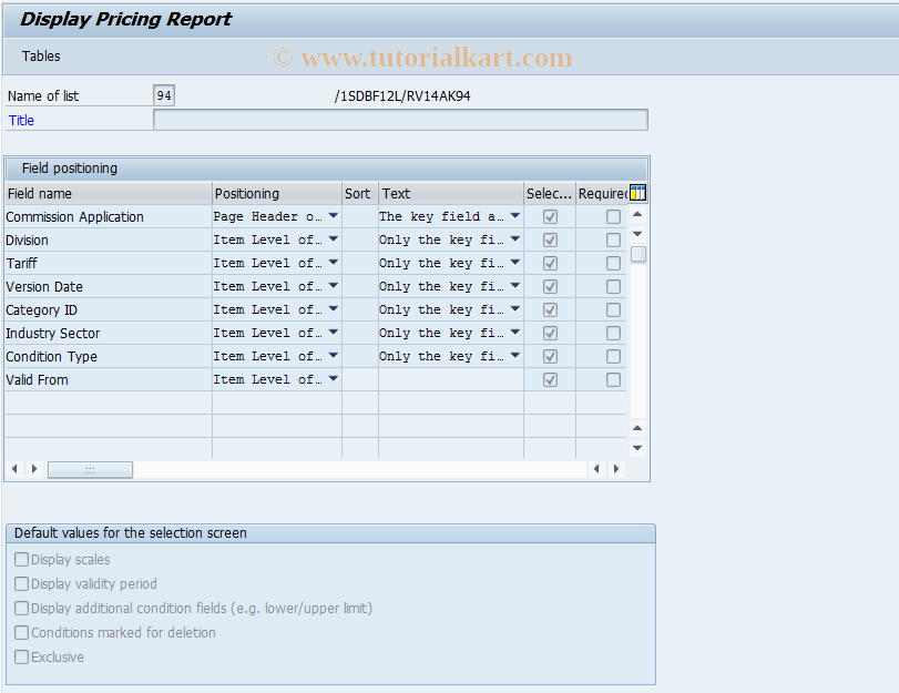 SAP TCode CACSCONDLC - Display Pricing Report