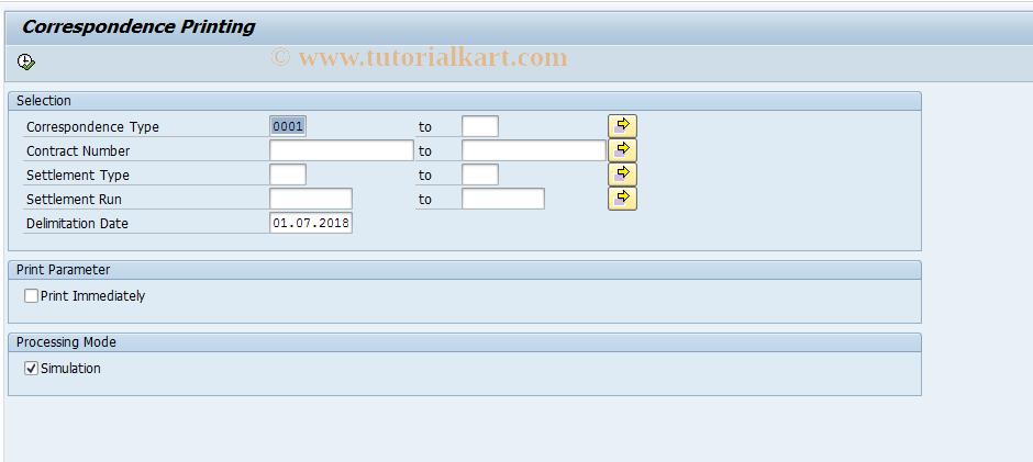 SAP TCode CACSCS1 - Correspondence Print