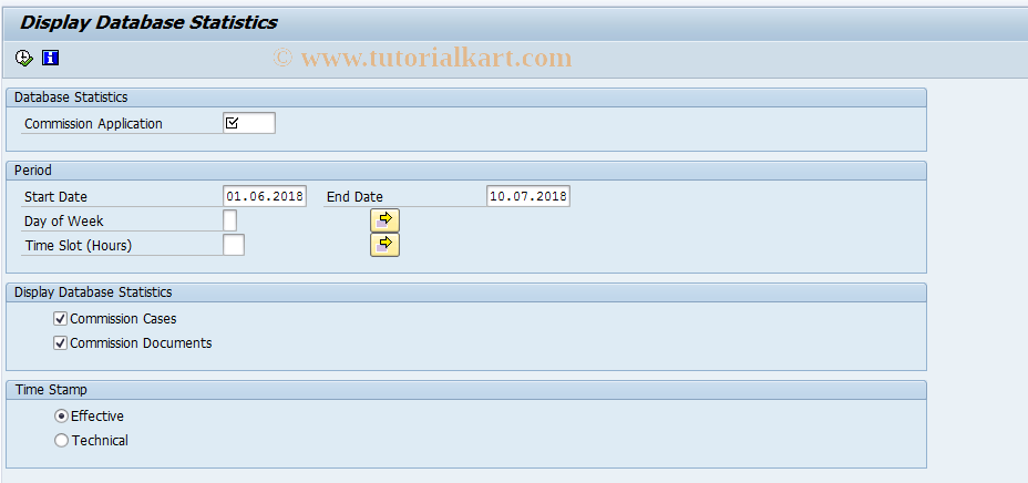 SAP TCode CACSDBS_DSP - Display Database Statistics