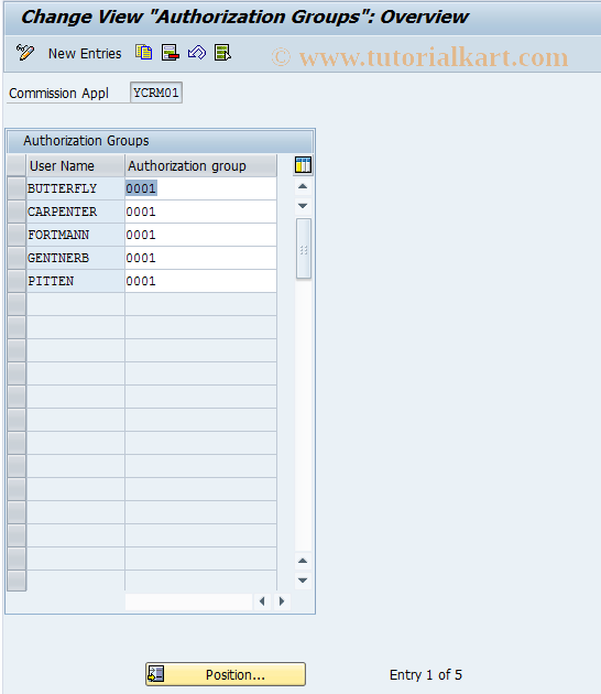 SAP TCode CACS_APPL_54 - Assign Authorization Groups