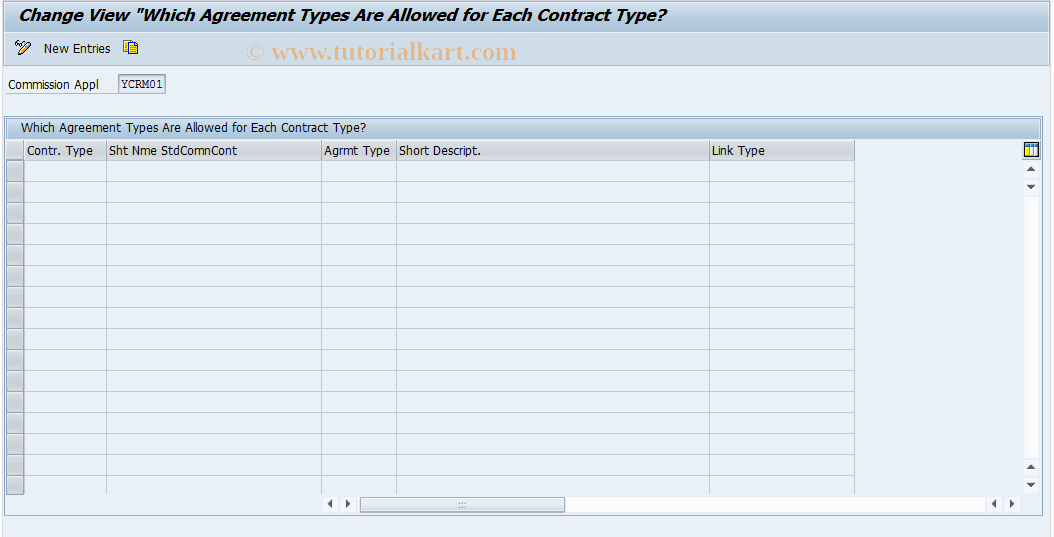 SAP TCode CACS_APPL_D2 - Agreemnt Types for Each Contr.Type