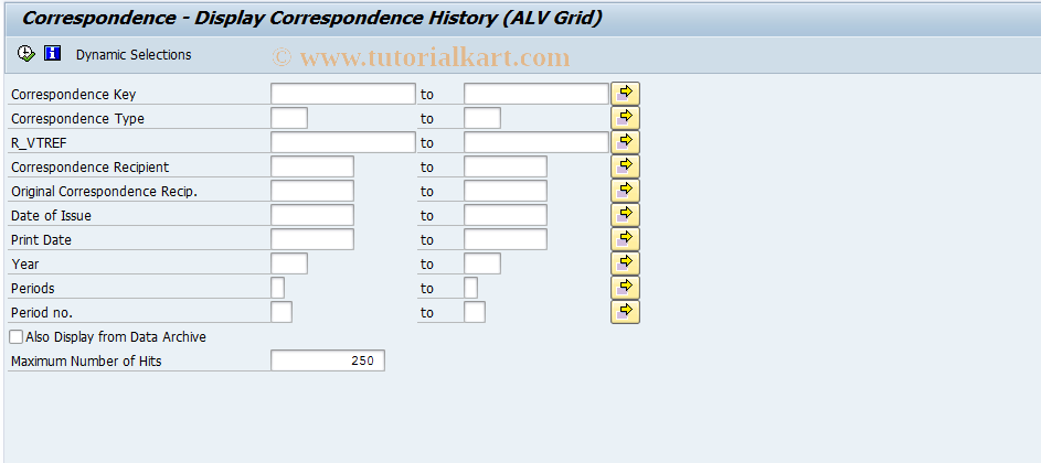SAP TCode CACS_CORR_HIST - Display Correspondence History