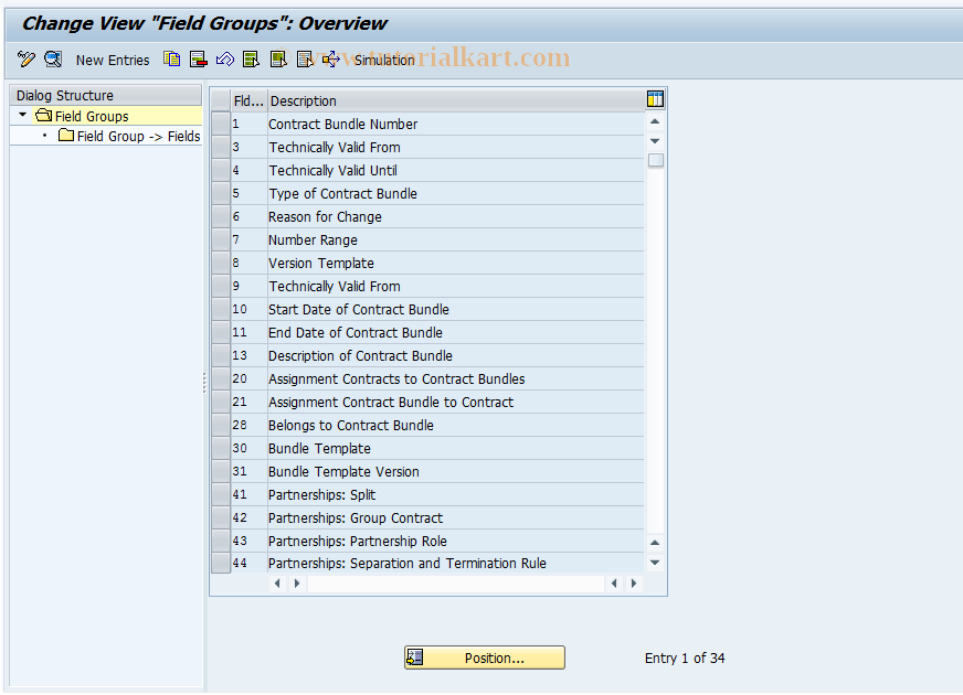 SAP TCode CACS_CSB0002 - CSB Control: Field Groups